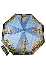 Touristic Icon European Landmark Scenery Print Plastic Auto Open Fold Travel Size Compact Umbrella