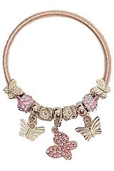 Adults Butterfly Pendant Stretchable Metal Spring Bangle Bracelet