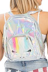 Fuzzy Unicorn Shiny Metallic Gloss PVC Backpack
