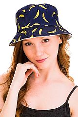 Summer Festival Banana Print Reversible Cotton Bucket Hat