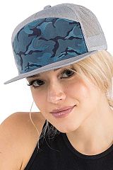 Camouflage Front Solid Fabric 7 Panel Flat Bill Trucker Hat