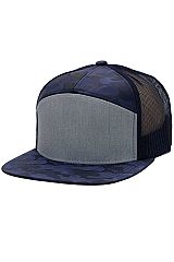 Solid Front Camouflage 7 Panel Flat Trucker Hat
