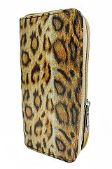 Leopard Print Glitter Shimmer Single Zipper PU Continental Wallet