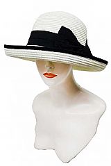 Large Black Bow Decor Up Curve Bucket Brim Hepburn Inspired Paper Straw Derby Sun Hat
