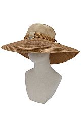 Linen Fabric Crown Button Decor Wide Dome Brim Paper Straw Sun Hat