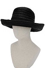 Black Basket Weaved Scallop Hem Curved Up Brim Paper Straw Bucket Sun Hat