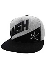 KUSH Slanted Logo Marijuana Leaf Embroidered Two Tone Six Panel Cotton Snap Back