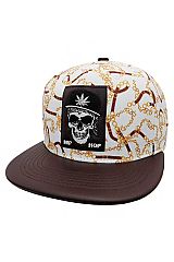 Hip Hop Skull Embroidered Equestrian Gold Chain Leather Belt Print PU Leather Bill Six Panel Cotton