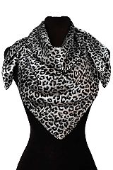 Leopard Print Chiffon Satin Polyester Square Scarf
