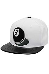 8 Ball Embroidered PU Leather Bill Cotton Snapback