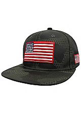 Classic American Flag Patched Itty Bitty Star Camouflage Patterned Nylon Fabric Six Panel Snap Back