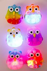 Eye Popping Owl Tie Dye Squishy Stress Ball LED Lit-Up Bubble Push Pop Silicone Sensory Fidget Toy