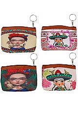 Animated Frida Kahlo Print PU Leather Coin Bag