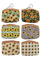 Various Sunflower Print Textured PU Coin Bag