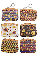 Various Sunflower Navajo Tribal Print Textured PU Coin Bag