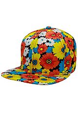 Colorful Poppy Daisy Floral Print Six Panel Cotton Snap Back