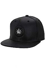 High Life Marijuana Cannabis Leaf MJ Metallic Logo Emboss Stitched PU Leather Six Panel Snap Back