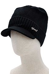 Ribbed Knit Fuzzy Fleece Lined Beanie with Visor