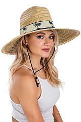 Palm Tree Band Wide Rush Straw Lifeguard Hat