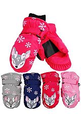 Little Kids Reindeer Snowflake Padded Ski Mittens