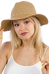Faux Pearl Link Chain Strap Paper Straw Fedora
