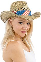 American Flag Tycoon Crown Rush Straw Cowboy Hat