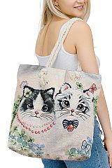 Kitty Cat Duo Tapestry Canvas Beach Tote