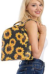 Sunflower Print Buttery Soft PU Leather Backpack