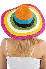 Multicolor Stripe Wide Brim Straw Rancher Hat