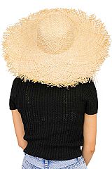 Frayed Natural Raffia Straw Floppy Beach Sun Hat