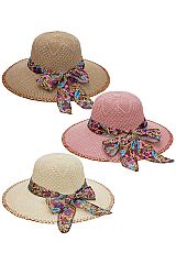 Floral Ribbon Chiffon Crochet Woven Derby Sun Hat
