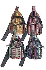 Navajo Boho Tribal Pattern Woven Canvas Multi-Compartment Shoulder Sling Bag