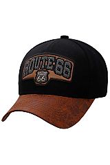 Route 66 PU Oiled Curved Bill Acrylic Baseball Cap