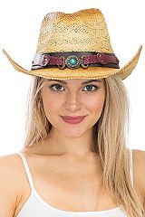 Turquoise Braided Belt Ombre Burnt Cowboy Hat