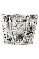 London and Paris Iconic Landmarks All-Print Rope Handled Canvas Tote Bag