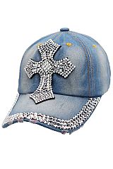 Cross Bling Rhinestone Embellished Baseball Cap