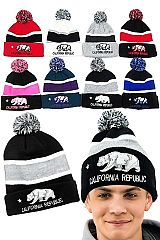 Cali Bear Logo Tri-Stripe Pom Pom Trooper Beanie