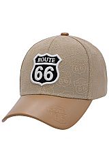 Route 66 Print PU Leather Curved Bill Baseball Cap