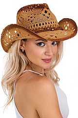 Lightly Beaded Crochet Hollow Out Straw Cowboy Hat