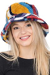 Abstract Multicamo Faux Fur Fluffy Bucket Hat