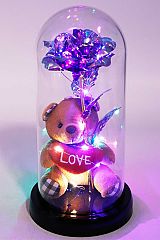 Teddy Bear Galaxy Rose Glass Dome LED Light Stand