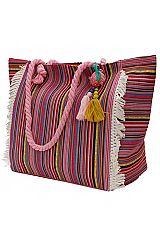 Navajo Boho Tribal Stripe Quilted Woven Canvas Cotton Tote Bag