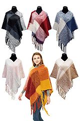 Multi Plaid Color Block Faux Cashmere Poncho