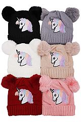 Unicorn Pony Double Pom Fleece Knitted Beanie