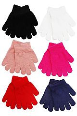 Kids Solid Color Ribbed Elastic Cuffed Gloves