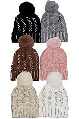 Bling Rhinestone Cable Knitted Fleece Lined Beanie