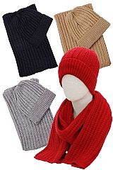 2 pc Seed Stitch Knitted Fleece Lined Beanie Scarf