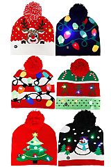 Christmas Festive LED Light-Up Ribbed Short Beanie