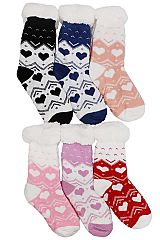 Women's Hearts Chevron Thick Fleece Lounge Socks