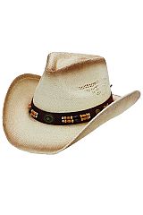 Concho Beaded Belt Ombre Paper Straw Cowboy Hat